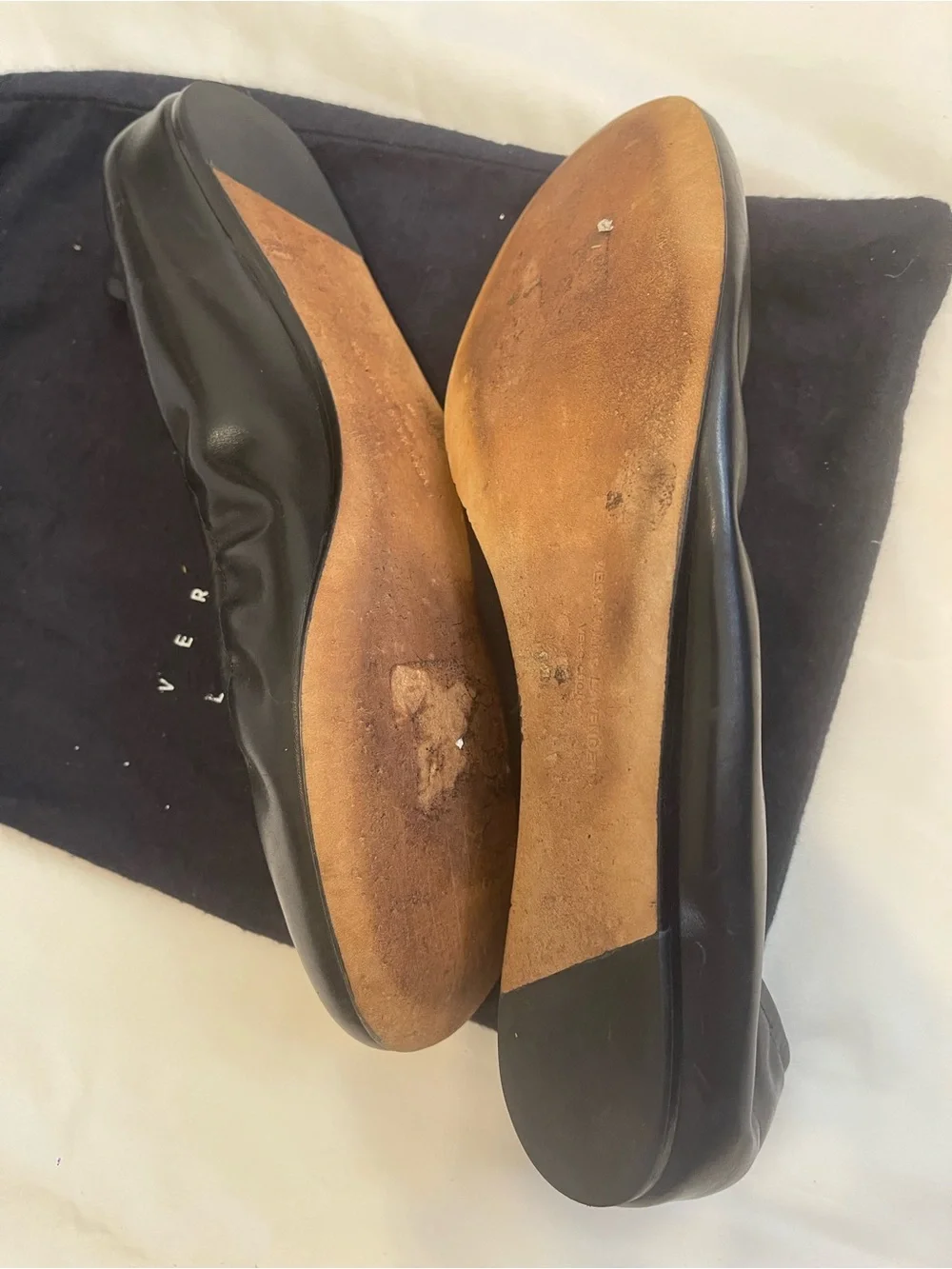 Vera Wang Lavender Black Leather Ballet Flats Women’s Size 11M w/ Dust Bag